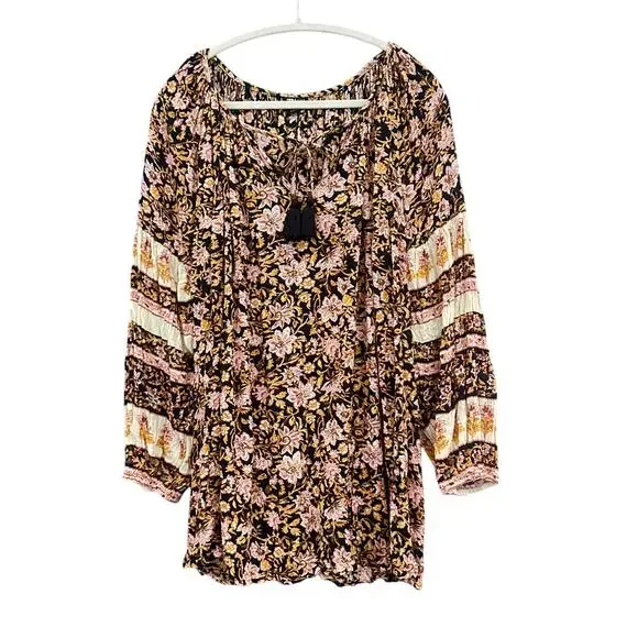Billabong Gypset Boho Fall Brown, Pink Orange Black Floral Dress/Coverup, Size M - Picture 6 of 14